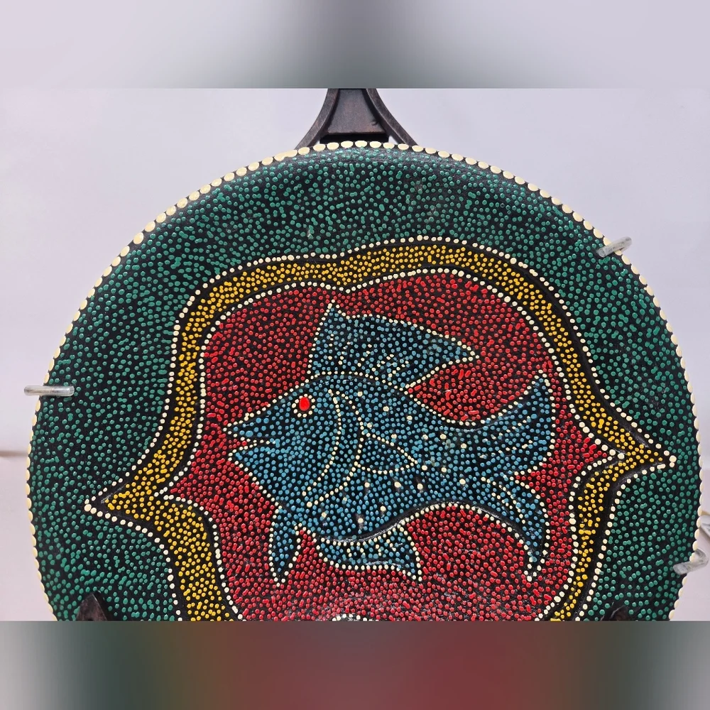 Ceramic Handmade Medium Bowl Decorative Art Dot Painted Fish Ocean Beach